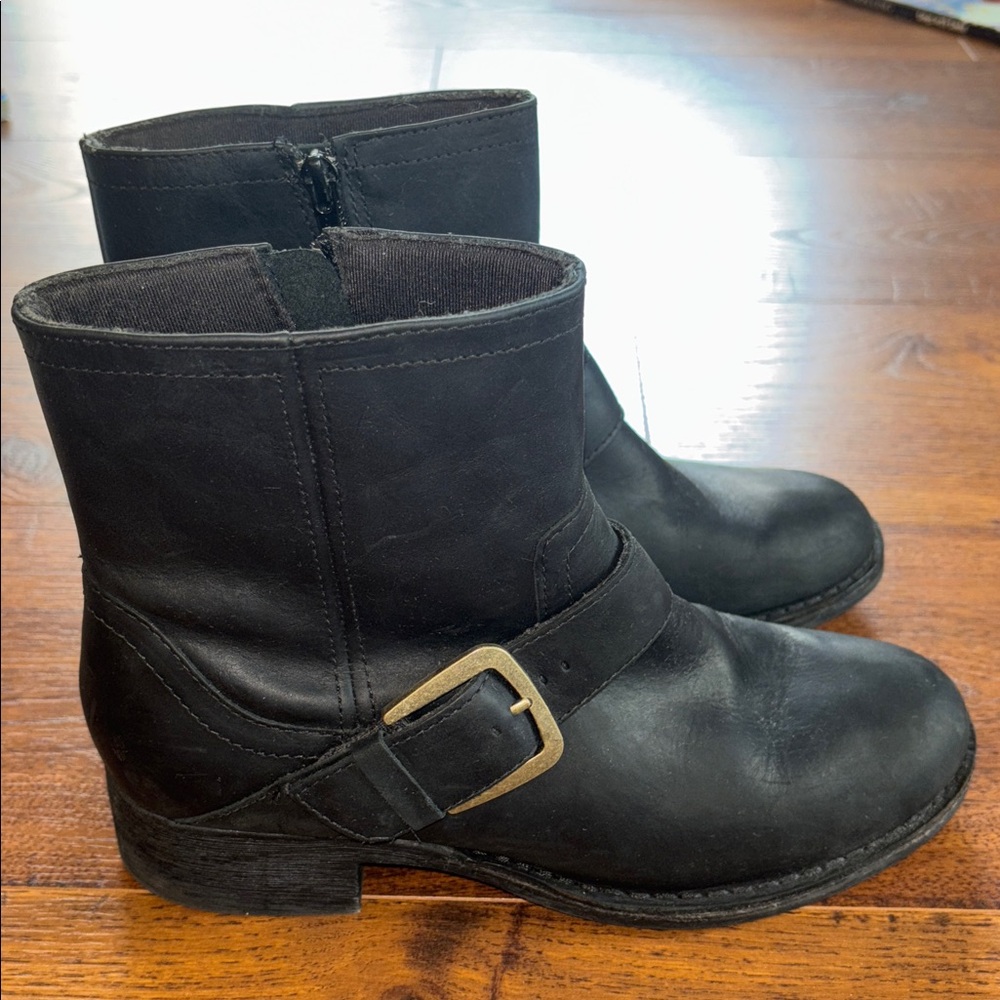Clarks Black Moto Boots with Buckle size 8.5